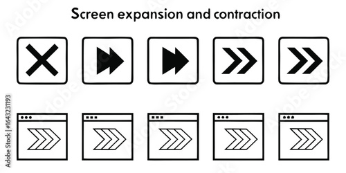 Vector art of set of screen expansion and contraction icons isolated on white background
