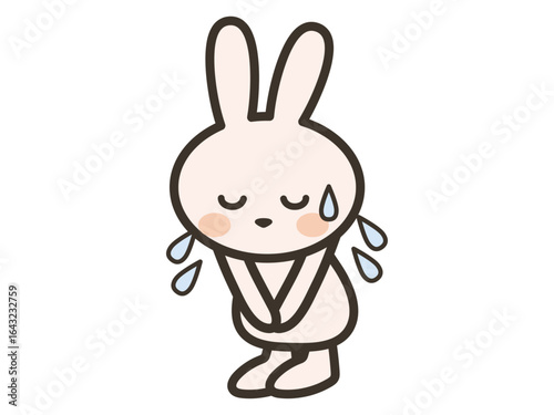Illustration of a cute rabbit with a cold sweat bowing and apologizing
