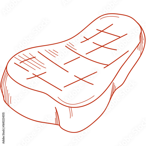 Hand-drawn grilled beef steak illustration. Sketch of delicious barbecued meat for a restaurant menu or gastronomy concept.