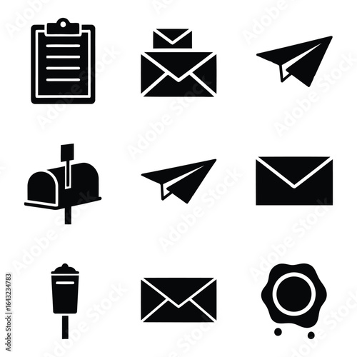 Art of set of blue mail and communication icons isolated on white background