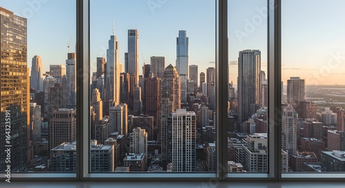 Cityscape view through large windows
