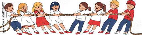 Happy children celebrating Indonesian Independence Day with tug of war