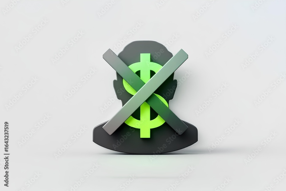 Obraz premium Human head profile with dollar sign crossed out no money free concept