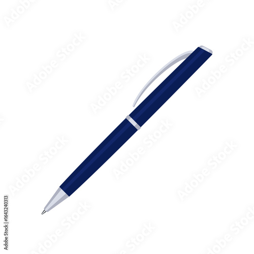 Blue retractable twist mechanism ballpoint pen. Vector illustration isolated on white background