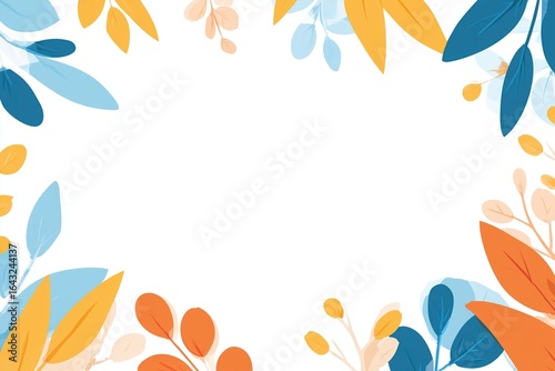 Fresh Blue - Yellow Leaf Border Background, Blank Canvas for Greeting Cards/Posters/Journal/Social Media Decoration