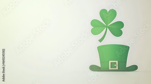 Wallpaper Mural Green leprechaun hat with golden buckle and floating shamrock clover leaf on light beige background, minimal St Patrick's Day holiday design element. Torontodigital.ca