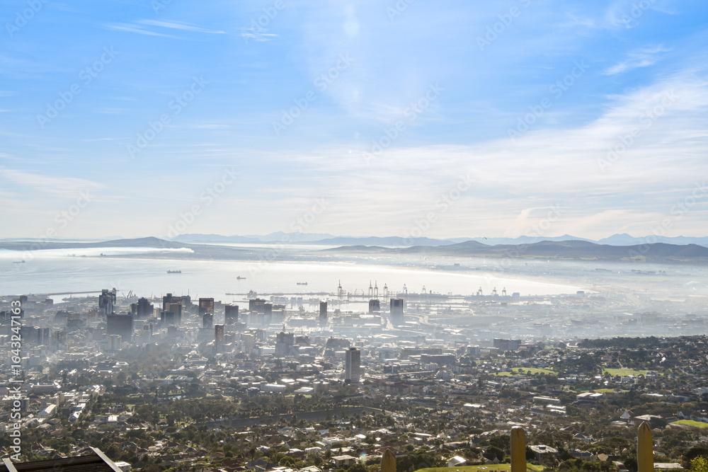 Fototapeta premium View of Cape Town in the morning mist from the foot of Table Mountain