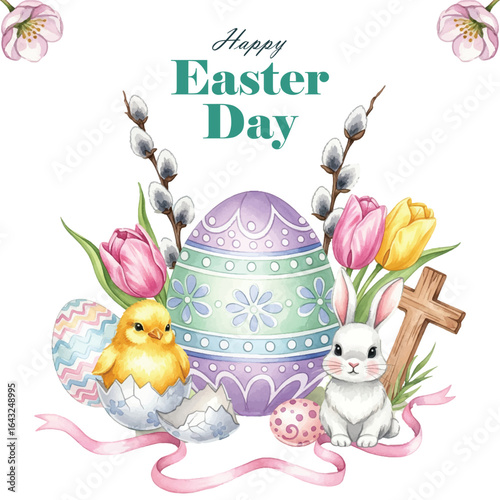 Happy easter day background in watercolor style