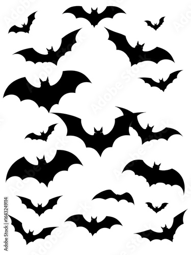 Halloween bat set, Collection of halloween bats silhouette vector on white background