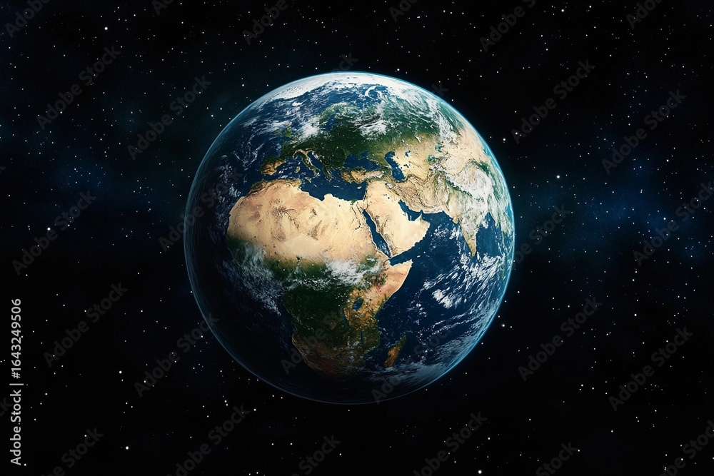 Fototapeta premium View of Earth from space captured during low-light conditions showcasing urban lights and natural atmosphere