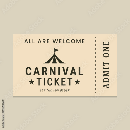 Retro carnival ticket vector. Admit One entry pass with tent icon. Vintage event pass for concert posters, invitations, flyers, and ticketing app interfaces or vintage projects
