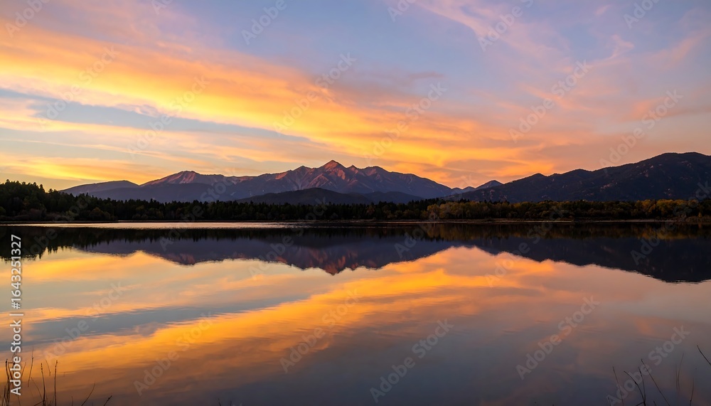 Fototapeta premium Calm lake sunrise mountain reflection