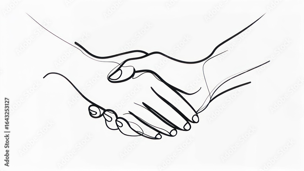 Fototapeta premium Two hands clasped in a single continuous line drawing
