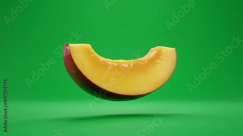 Stylized 3D Mango Slice Flipping Forward on Green Screen