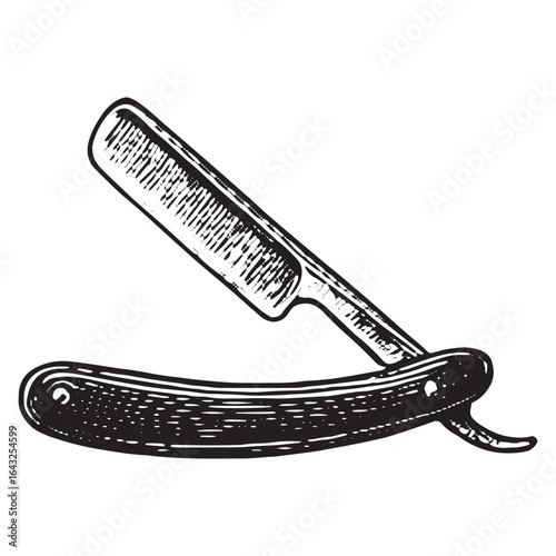 Vintage Straight Razor Illustration – Hand-Drawn Folding Blade for Classic Wet Shaving