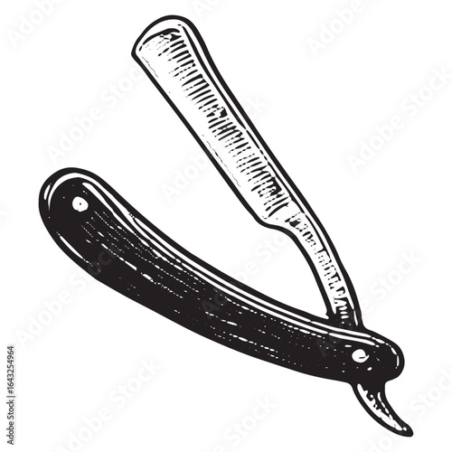 Vintage Straight Razor Illustration – Hand-Drawn Folding Blade for Classic Wet Shaving