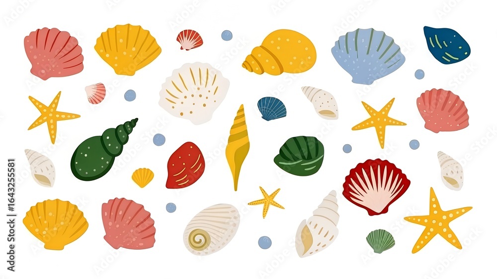 colorful, vibrant, seashells, starfish, ocean, marine life, artistic, illustration, digital art, whimsical, playful, decorative, patterned, seamless, repeat, vector graphics
colorful, vibrant, seashells, starfish, ocean, marine life, artistic, illustration, digital art, whimsical, playful, decorative, patterned, seamless, repeat, vector graphics