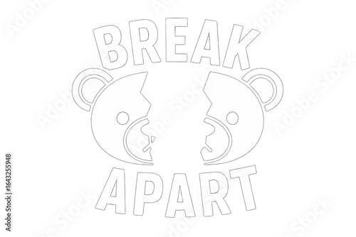 Creative graphic design featuring a split bear illustration with the phrase Break Apart in a playful style