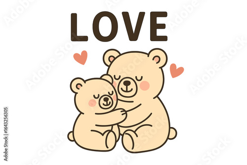 Cute bears embracing with love, conveying warmth and affection in a simple illustration with hearts