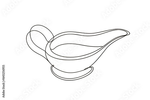 Minimalist single line drawing a gravy boat with handle spout sauce dish