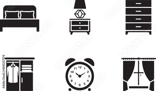 Bedroom furniture and accessories icons pillows nightstand