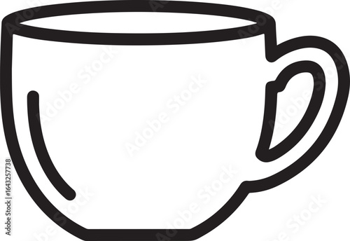 Minimalist outline of a coffee cup on white background