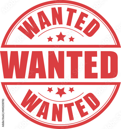 Wanted Poster Style Badge with Red Circular Border and Stars