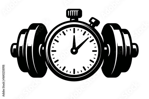 Powerful Vector Graphic of a Stopwatch Between Dumbbells – Symbolizing Workout Timing and Strength Training