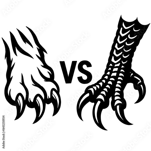 Dynamic Vector Graphic of Monster Paw Versus Bird Talon – Representing Strength, Battle, or Predatory Power