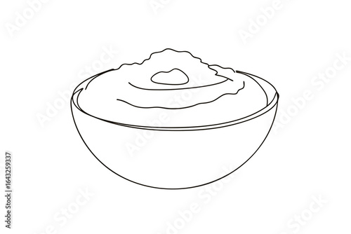 Minimalist single line drawing mashed potatoes in a bowl food