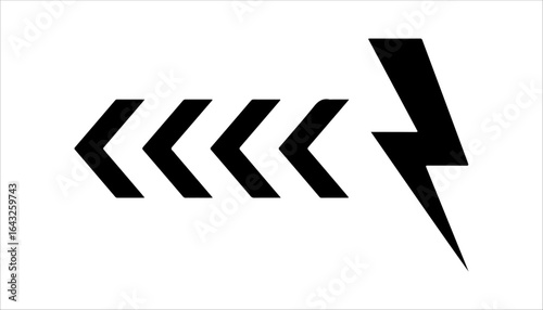 Black lightning bolt and chevron arrows on white background speed power