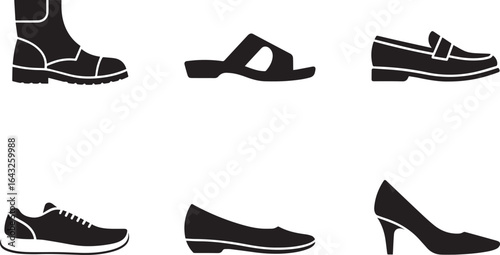 Footwear collection icons including boot sandal loafer sneaker flat shoe high heel vector