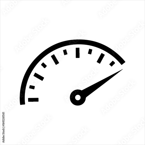Black speedometer gauge with needle pointing to the right measurement dial