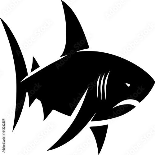 Dominant Shark: Silhouette of a formidable shark in the vast ocean, a bold graphic representing power and marine life.
