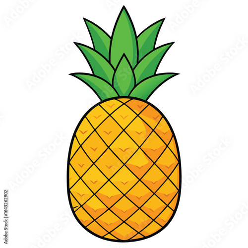 Cartoon pineapple fruit illustration. Fresh tropical ananas isolated on a white background.