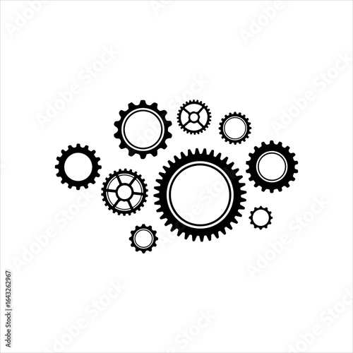 Collection of various sized black gears and cogs on white background vector illustration