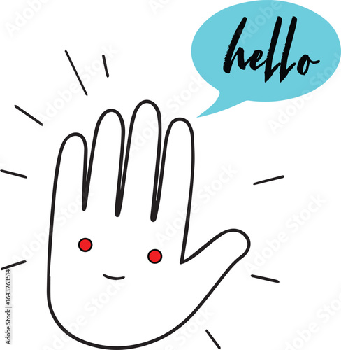 Cute Cartoon Hand Waving Hello with Motion Lines