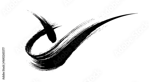 Elegant Black Ink Brushstrokes with Chinese Calligraphy and Painting Elements on White Minimalist Background, High - Resolution Vector Illustration