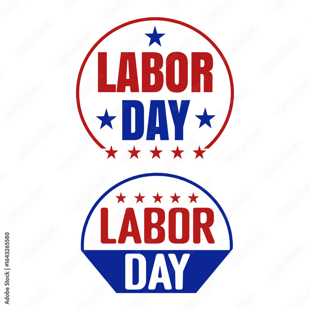 Fototapeta premium Labor Day Emblem: Two logos with stars representing American Flag