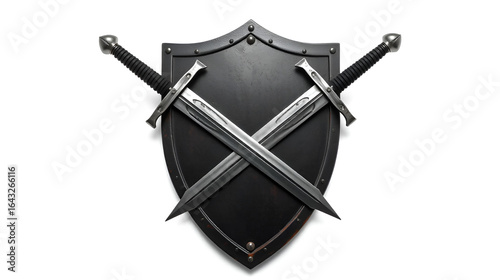 Medieval shield with two crossed swords isolated on white background