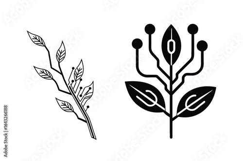 Circuit Board Twig with Leaves – Symbol of Growth and Innovation in Electronics
