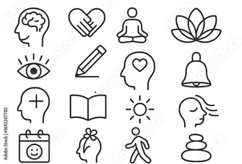 Mindfulness and wellness symbols displayed in a minimalist design for meditation and self-improvement
