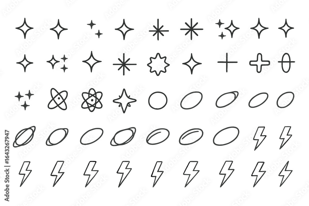 Naklejka premium Decorative cosmic symbols and shapes designed for various creative projects and graphic designs
