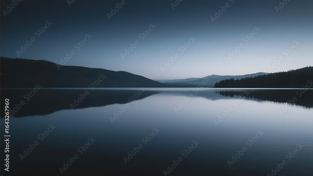 Fototapeta premium Calm Lake at Dusk with Mountain Reflection