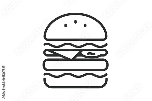 Popular fast food burger with layers of beef, cheese, and fresh vegetables served on a sesame seed bun for a delicious meal