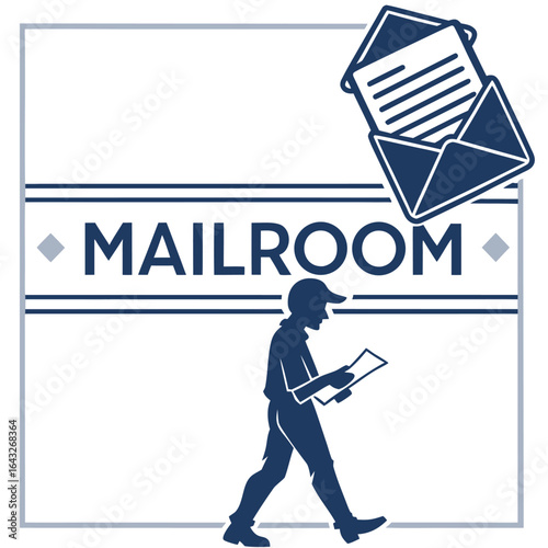 Mailroom Efficiency: A clean and contemporary illustration depicts a mailroom worker, symbolizing the quick processing and distribution of mail, messages, and documents.