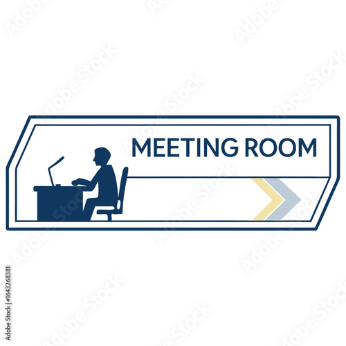 Meeting Room Sign: Minimalist illustration showcases a directional sign, guiding towards the conference room, with a person, ready for engagement. Embodying order, providing necessary information.