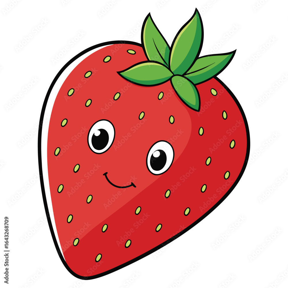 Obraz premium Cute Strawberry Cartoon with Smiling Face on White Background