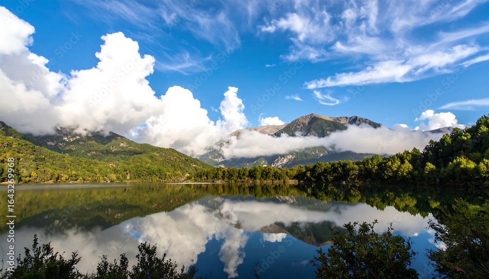 Obraz premium Serene lake reflecting a dramatic sky