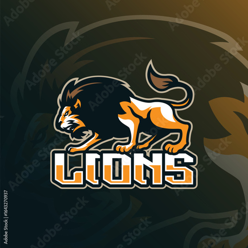 Lion mascot logo design vector. Angry lion illustration for sport and esport team.